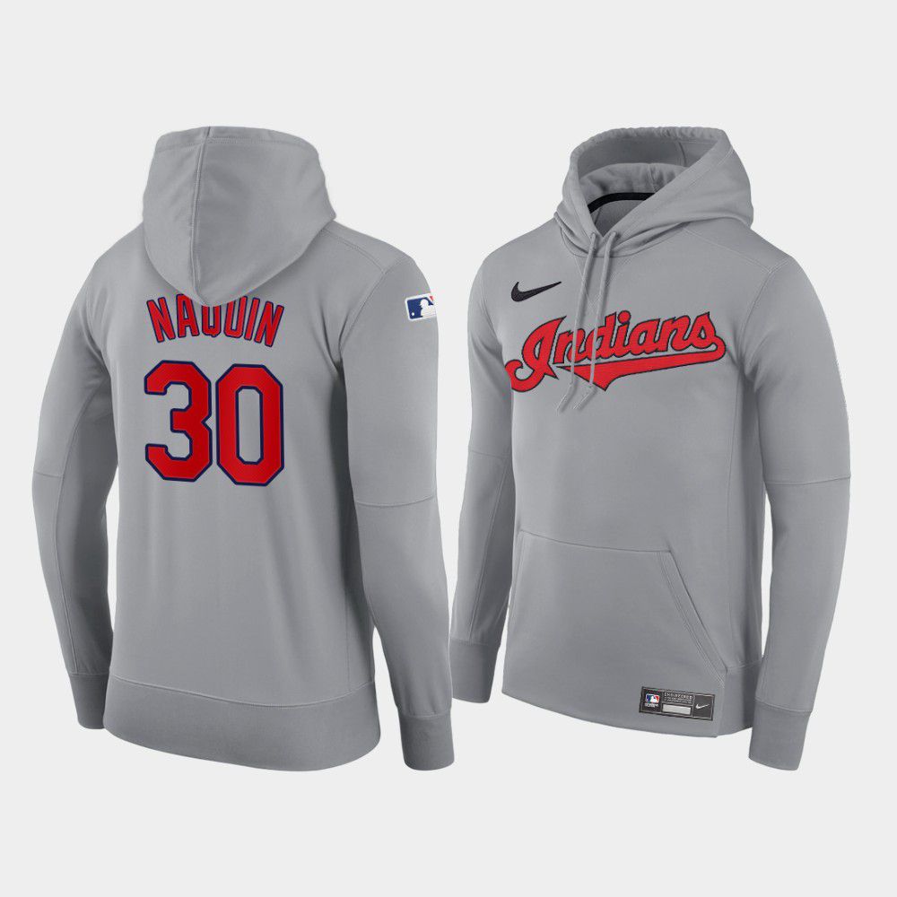 Men Cleveland Indians #30 Naquin gray road hoodie 2021 MLB Nike Jerseys